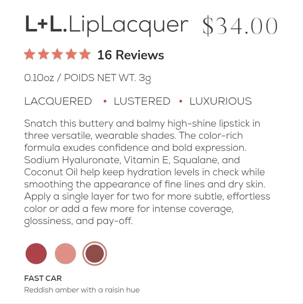 NIB FLYTE.70 L+L LipLacquer-Fast Car